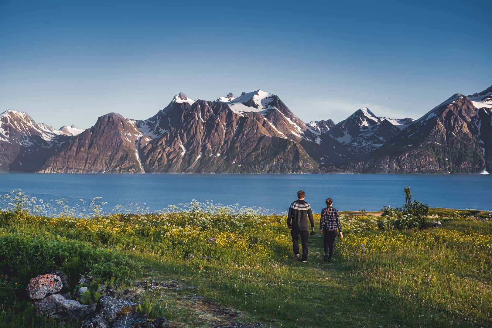 Lyngen Alps panorama with snow-covered peaks above the Lyngenfjord