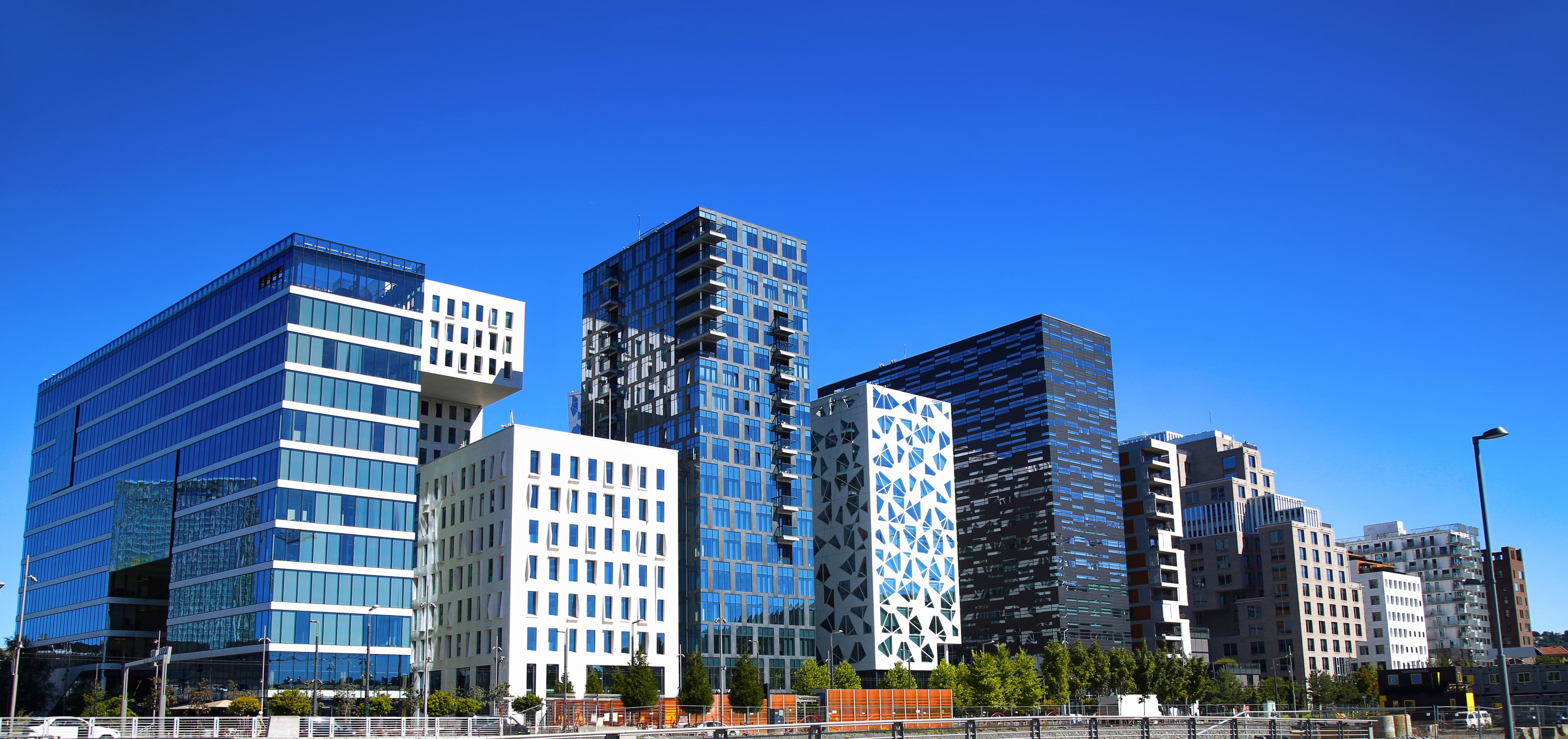 Oslo Bjørvika waterfront district at dusk, Norway