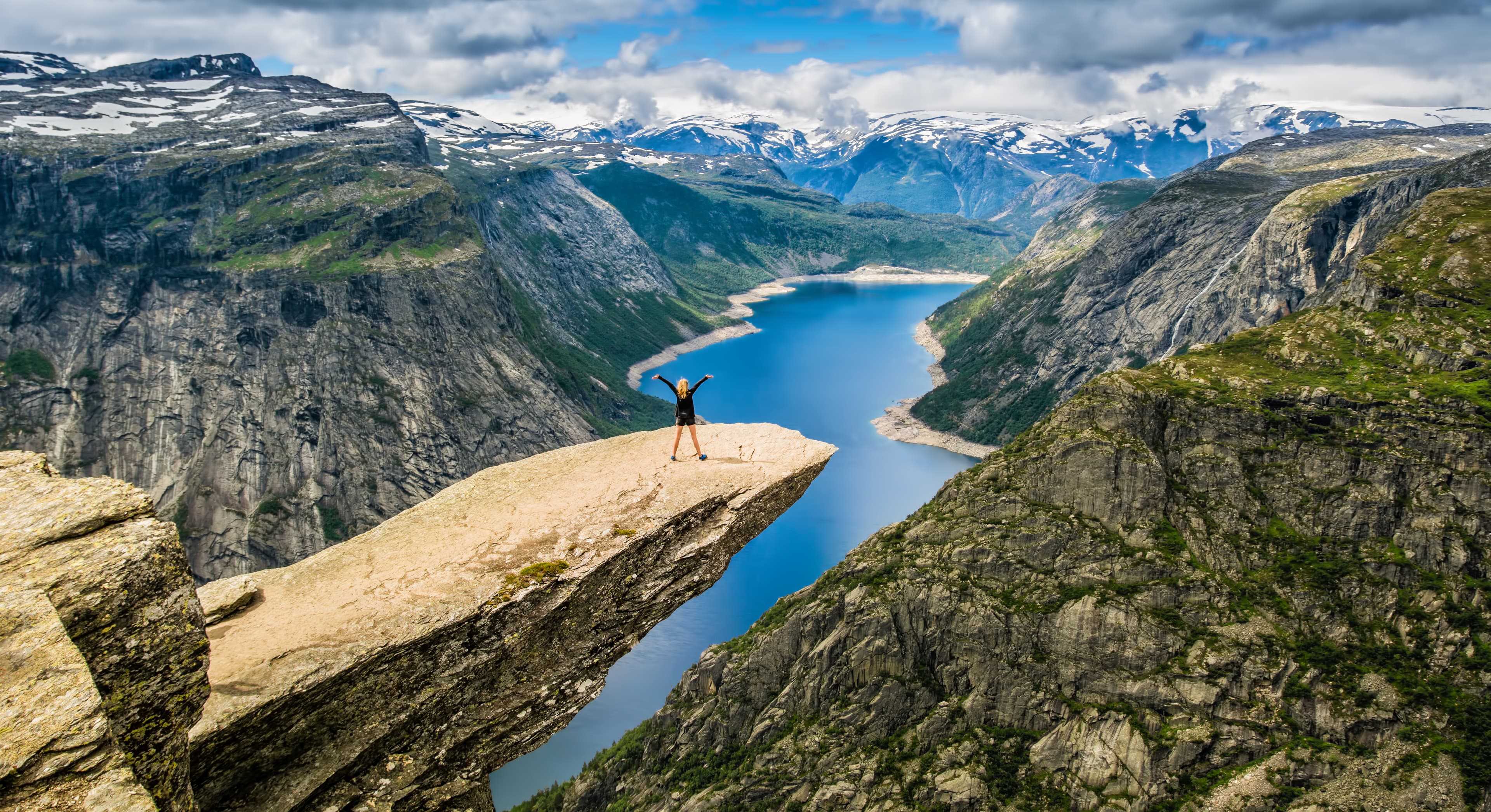 Preikestolen (Pulpit Rock) cliff 604 meters above Lysefjord, Stavanger, Norway
